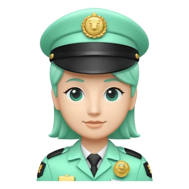 Fonction Publique (Public Service), 3D techy icon with black and mint green (#B5F4D3) color scheme, government worker with badge sticker