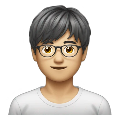 volumy bowlcut hair asianboy with glasses sticker