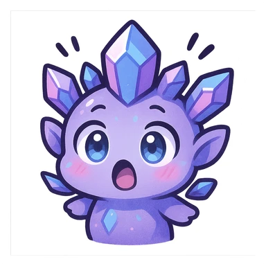 chibi kawaii style emote of a crystal sprite creature, colors purple blue and pink, surprised expression sticker