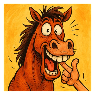 a horse with a finger in its mouth, funny and expressive style sticker
