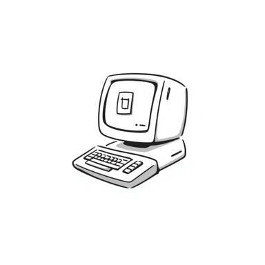 Pixel art style old Macintosh computer, simple monochrome linework sticker