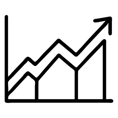 Minimalistic linear icon, thin outline, professional corporate style, monochrome, suitable for business brokerage website. Clean, modern, scalable vector design. Business analytics icon, area chart growing up, minimalist outline, clean corporate style, single color, flat design in the style of an icon sticker