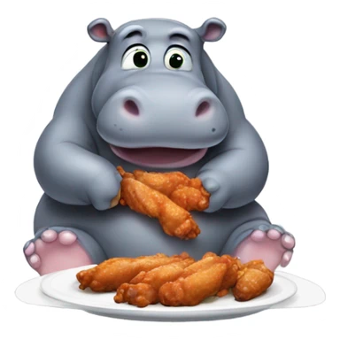 Hippo eating wings sticker