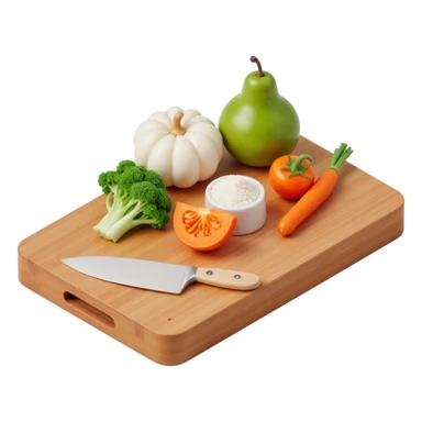 Ingredients on teh wooden cutting board with floating list  sticker