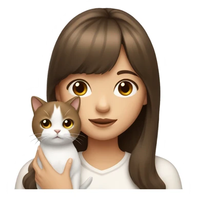 Brown haired girl with bangs holding a white cat  sticker