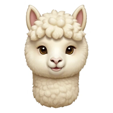 Cinematic Cute Cream Alpaca Portrait Emoji, Head tilted playfully and inquisitively, featuring a fluffy, cream fleece with a natural sheen, round, sparkling gentle eyes filled with curiosity, Simplified yet irresistibly adorable features, highly detailed, glowing with a warm, friendly glow, high shine, affectionate and gentle, stylized with a touch of whimsy, bright and endearing, soft glowing outline, capturing the essence of a mischievous yet loving alpaca, so playful it feels like it could prance out of the screen and into your arms! sticker