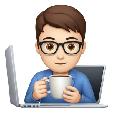 software developer coding on computer with coffee mug sticker