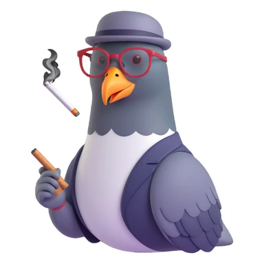 urban pigeon with a mustache, glasses, and cigarette, hipster style sticker