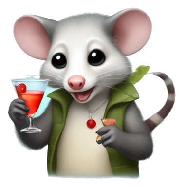 Opossum holding a martini sticker