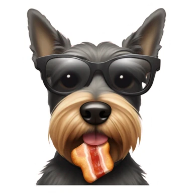 Scottish terrier with sunglasses eating bacon sticker