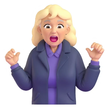 mean Karen, old yelling lady with blonde hair and a jacket sticker