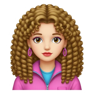 80s girl, long permed hair, 80s clothing sticker