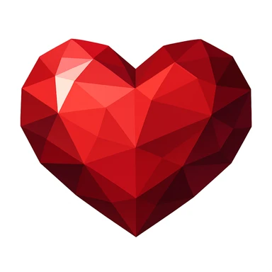 Transform this heart into a ruby in vector illustration style: no outlines, clear geometric facets, rich red color, contrasting light and shadow areas, volume effect. sticker