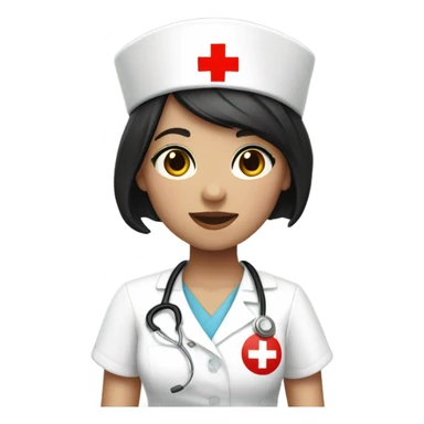 pixie cut black straight hair female nurse with red cross sign hat wearing dress
pale skin color sticker