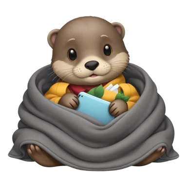otter cozy in blanket sticker