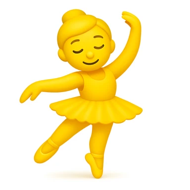 Keep the image just like the reference but make the skin color classic yellow emoji skin in iOS emoji style. Same pose, yellow tutu, elegant, smooth, and shiny. The style should resemble classic yellow iOS emoji skin tone and texture. sticker