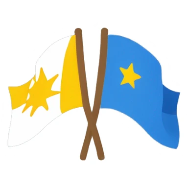 a flag divided in two rectangle one rectangle on left blu color and the other one white with a sun yellow sticker