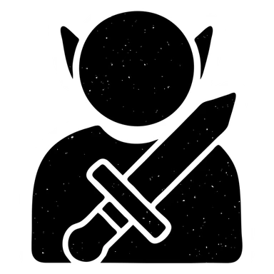 minimalist solid icon representing Player for DnD TTRPGs with worn and distressed effect sticker