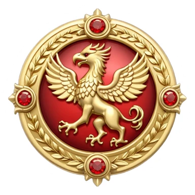 Golden griffin crest / brosch in a circle with red gems and no background sticker