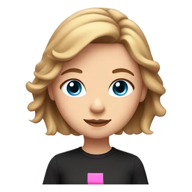 girl with brownish blonde hair with blue eyes wearing a black shirt that says flirt in pink writing  sticker