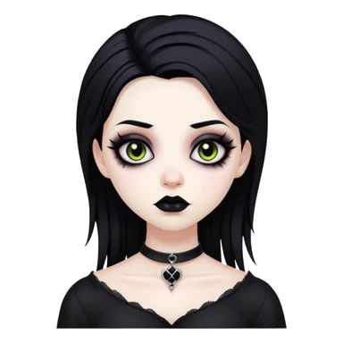 black goth with pale skin, dark makeup, black hair sticker
