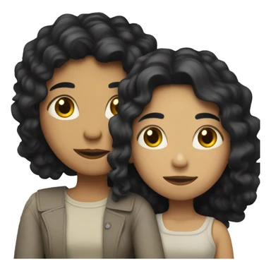 A lesbian couple that both have white skin and long black hair are hugging intimately, and romantically. sticker