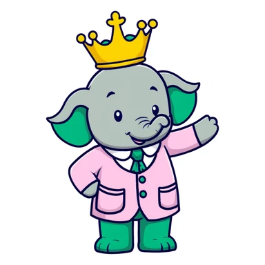 Babar the elephant king with crown and green suit sticker