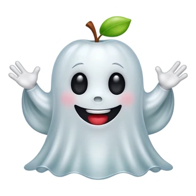 funny and cute ghost with a very cool vibe, Apple emoji style, with a funny and friendly expression sticker