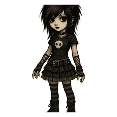emo girl with layered skirt, fishnet gloves, gothic accessories sticker