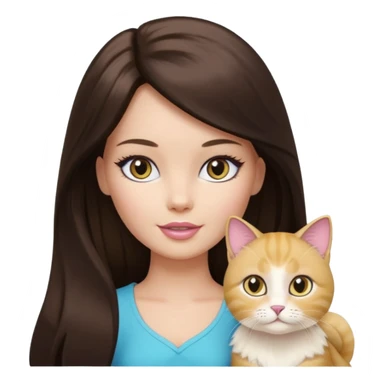 White Barbie girl dark brown long hair with British gold cat sticker