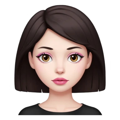 my hair is dark brown almost black, reaching my underarm. the haircut is wolfcut, pretty lasher hut not thick. slightly pink lips. sticker