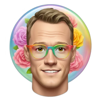 Jonathan Toews wearing glasses inside a rainbow bubble with pastel roses sticker