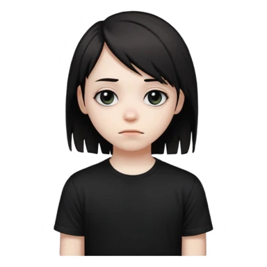 emo teen face only, dark hair over one eye, pale skin, shy expression sticker