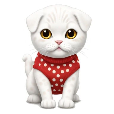 white Scottish fold with a red polka dot jumper on four legs sticker
