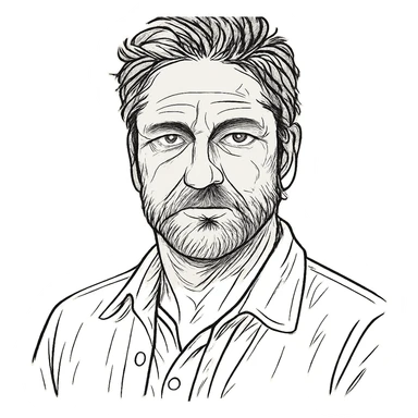 hand drawn outline style portrait inspired by Gerard Butler sticker