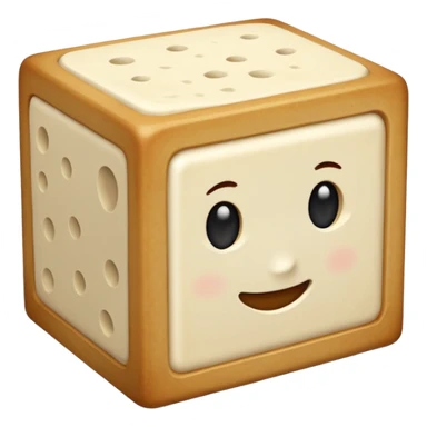 tofu, single block, off-white, smooth top, porous sides, clean squared edges, moist sheen, no plate, no garnish, no packaging, soft lighting, transparent background, emoji scale sticker