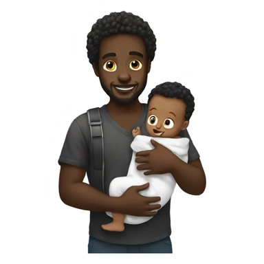 Black man holding baby oil and a baby sticker