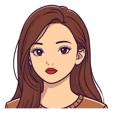 In stile emoji iOS 18 crea una ragazza con gli occhi marroni le ciglia lunghe il rossetto e i capelli lunghi marroni sticker