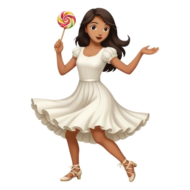 Beautiful woman in 1950’s woman fashion look, white dress, long dark brown hair, balboa couple dance, lolly kicks movement  sticker