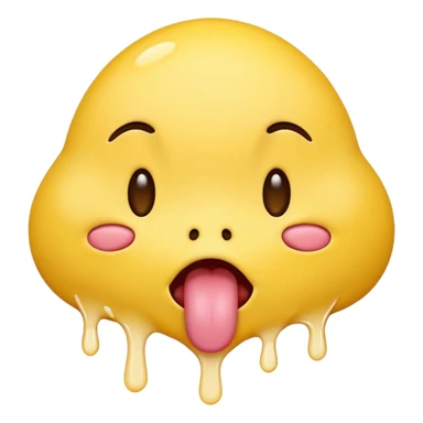 yellow emoji with its eyes closed and tongue hanging out its mouth dripping with white colored saliva sticker