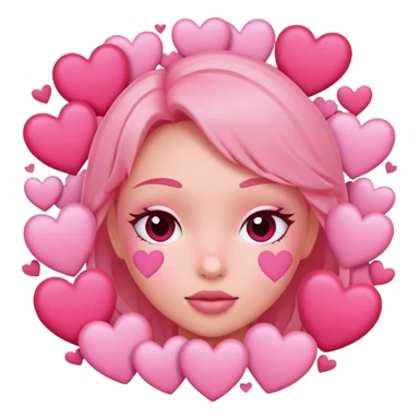 pink hearts around blushing face sticker