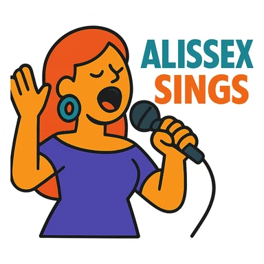 vibrant toon style illustration of a singer with the text 'Alissex sings' sticker