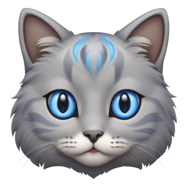 a gray cat with blue eyes on its FOREHEAD sticker