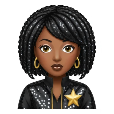 Missy Elliott with jet black hair, black sequin outfit sticker