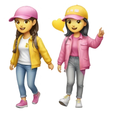 Two korean girls wearing pink and yellow cap wandering around wan chai sticker