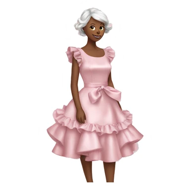 satin soft pink dress with ruffle and with ribbon in people white  sticker