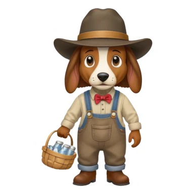 toothless hillbilly basset hound wearing a stetson and dungarees carrying moonshine sticker
