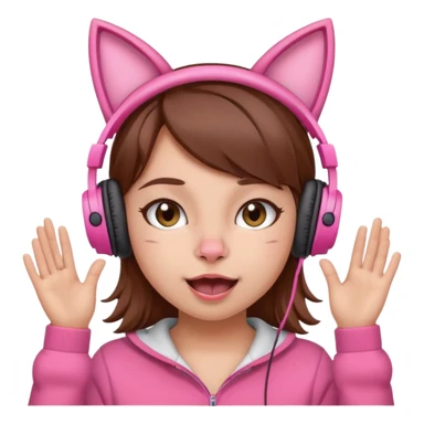 une fille avec des écouteursde chat rose et des cheveux brun qui fais une grimasse sticker