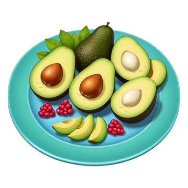 plate with avocado and fruit sticker