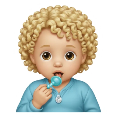 Blonde curly-haired baby, pacifier in mouth sticker